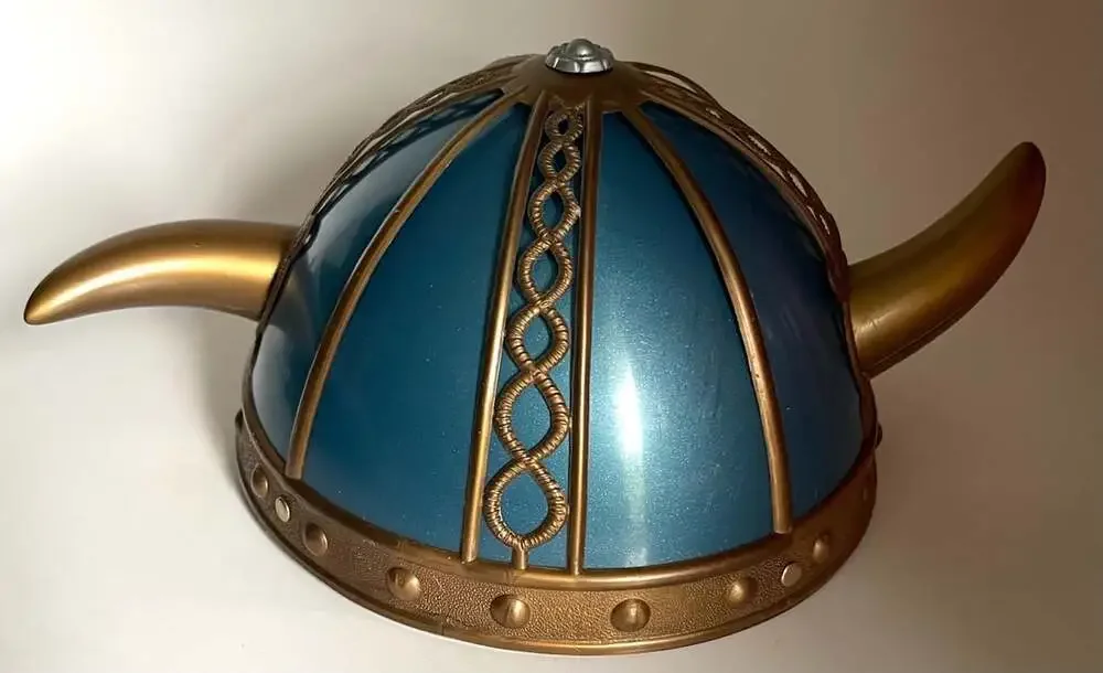 RI Novelty Plastic Blue and Gold Horned Viking Helmet Costume Accessory